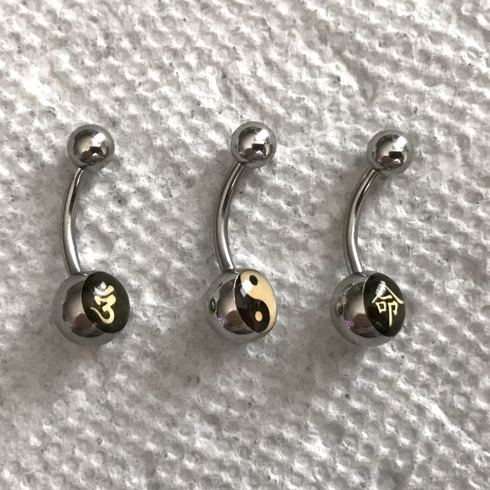 Set of 3 Navel Jewelry - Om, Yin Yang, Destiny